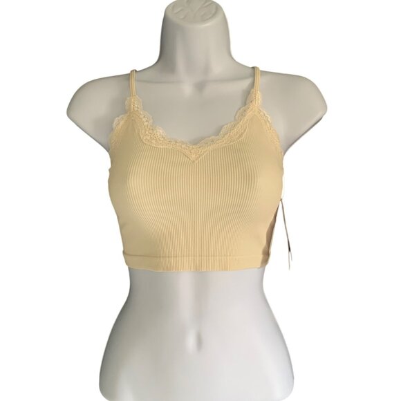 Wild Fable Junior Ribbed Seamless Lace Trim Bralette Top Off White Size XS - Picture 1 of 7